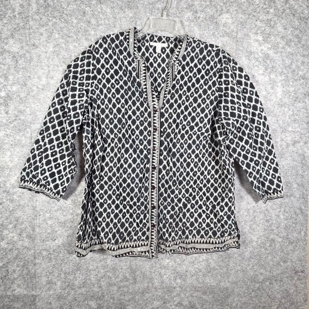 JM Collection Blouse Button Up V neck 3/4 Length Sleeve Black Women's  Size 18W